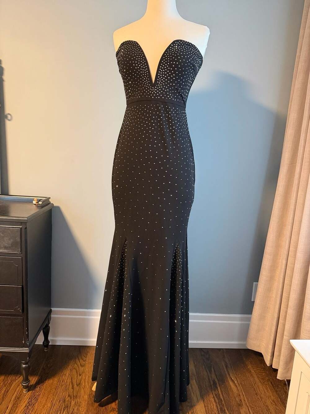 Windsor Rhinestone Embellished Strapless Black Long Formal Dress Size Small